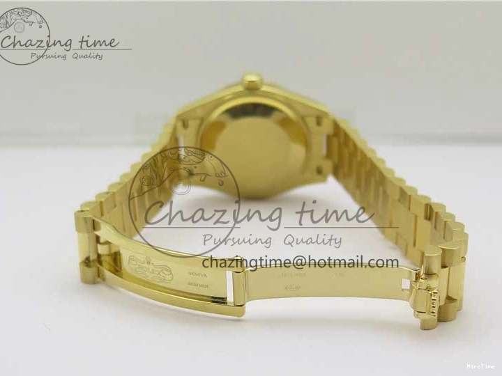 MiroTime 0305 Versatile Daydate 278288 31mm YG EWF Best Edition Green Malachite Dial Crystal Markers on YG President Bracelet ETA 2606